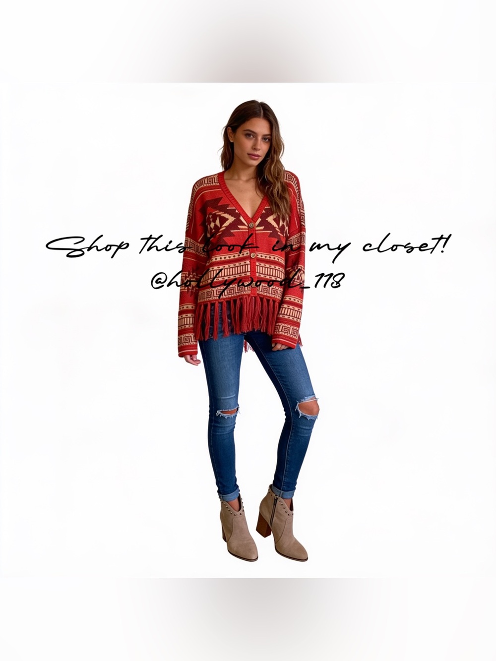 Shop this look! Fringe western sweater + heeled booties